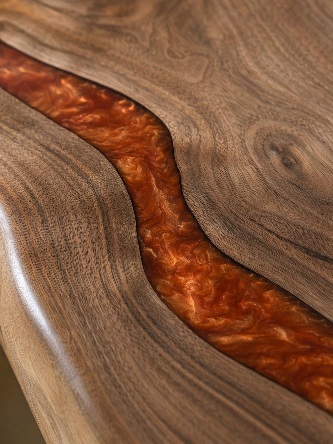 Handmade Walnut Live Edge Console Table with Shelf – Modern Entryway Sofa Table