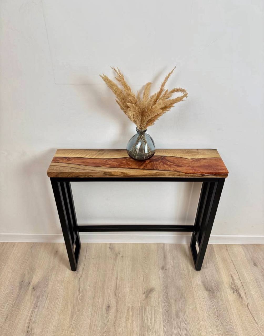 Console Table with Bronze Epoxy River – Handmade Narrow Entryway & Hallway Table
