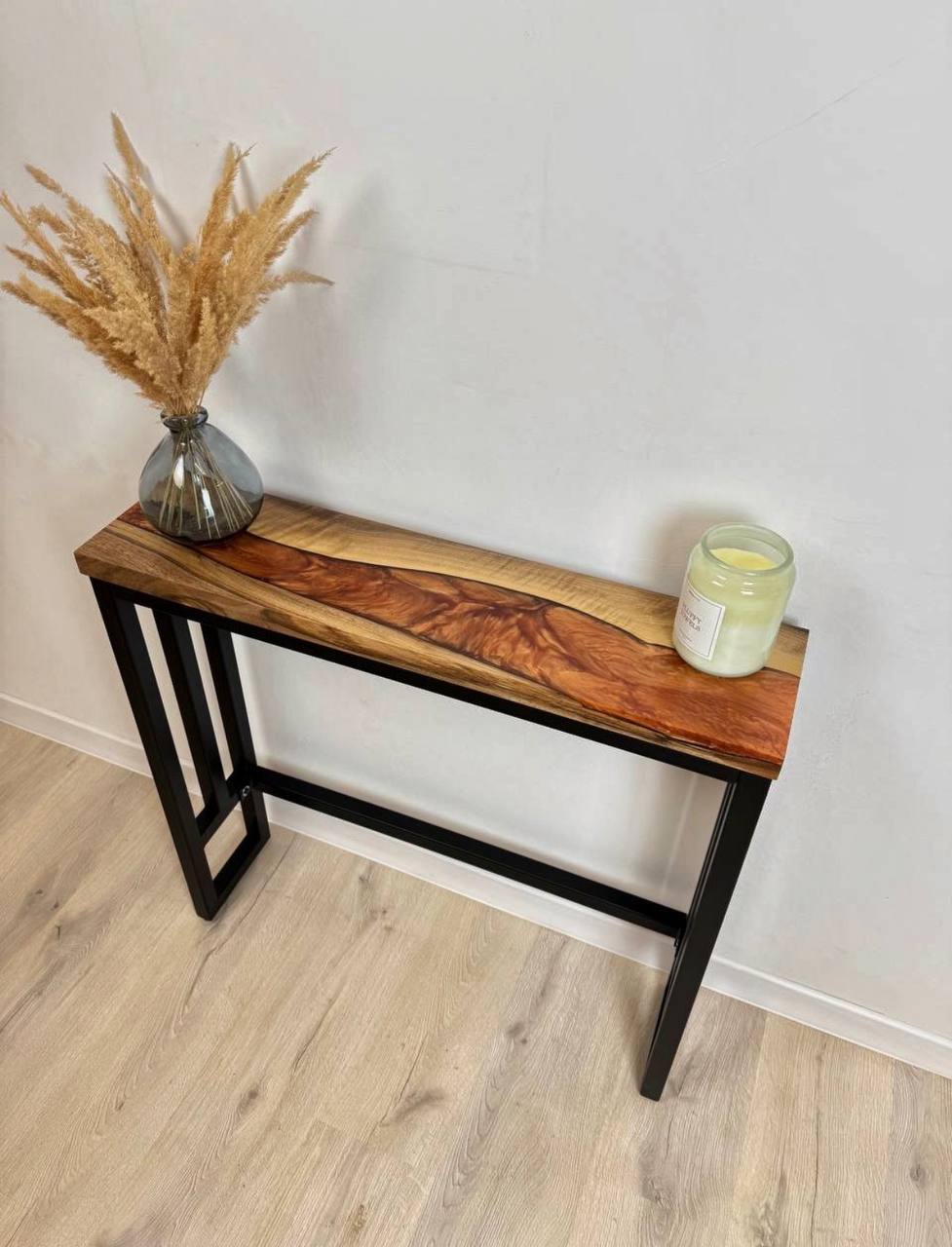 Console Table with Bronze Epoxy River – Handmade Narrow Entryway & Hallway Table