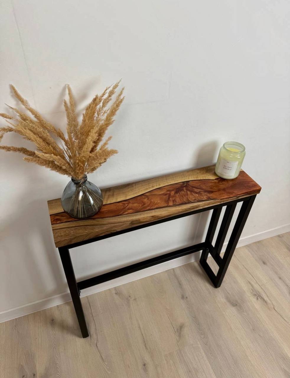 Console Table with Bronze Epoxy River – Handmade Narrow Entryway & Hallway Table