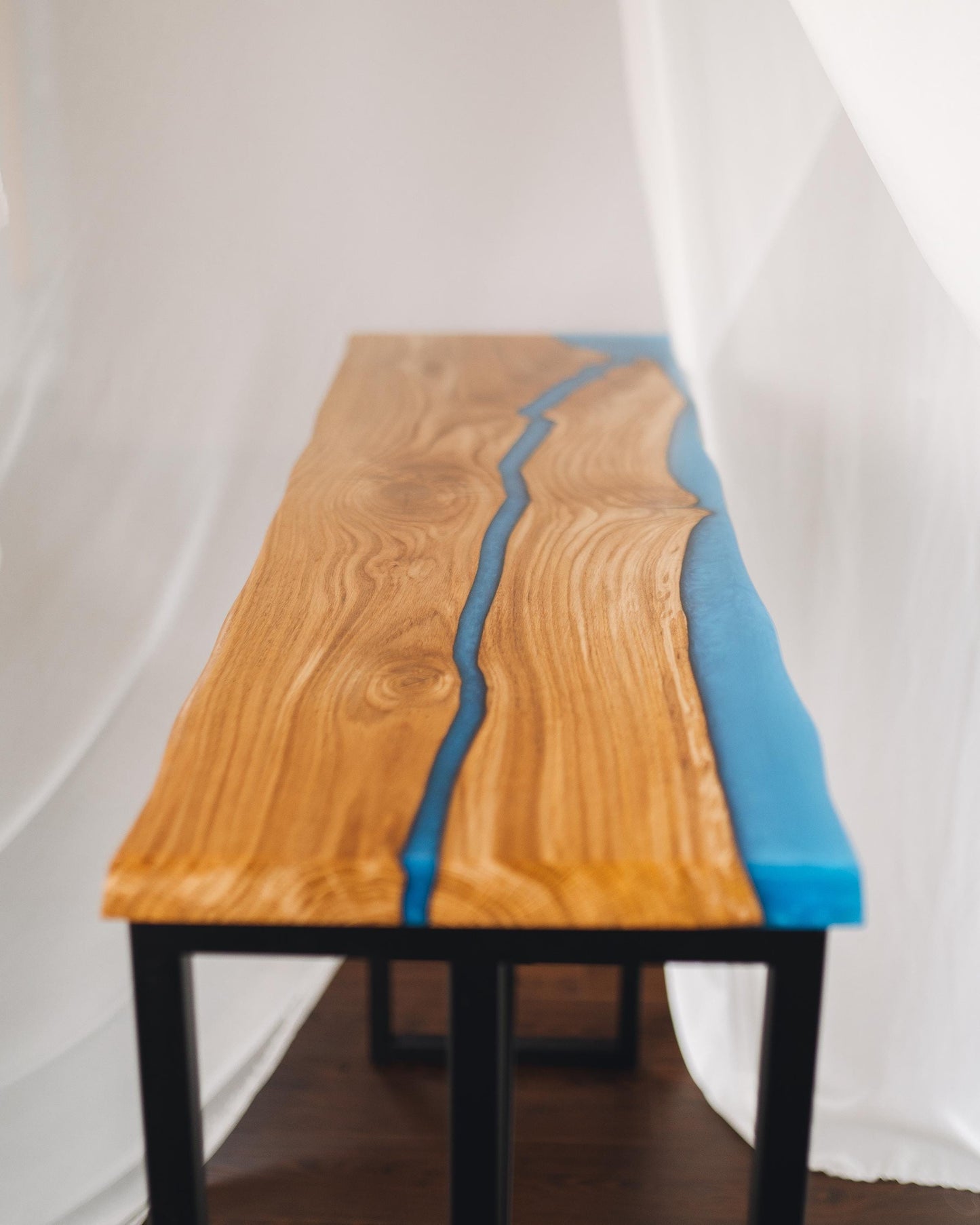 Live Edge Oak Epoxy Bar Table (42″) – Metal Base, Custom Sizes