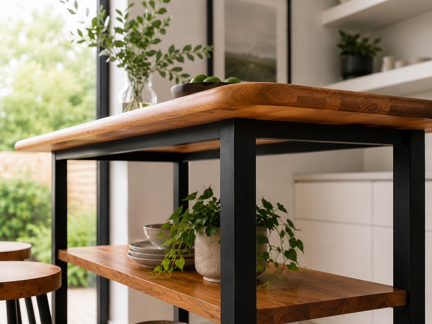 Solid Oak Kitchen Island with Storage – Two Shelves