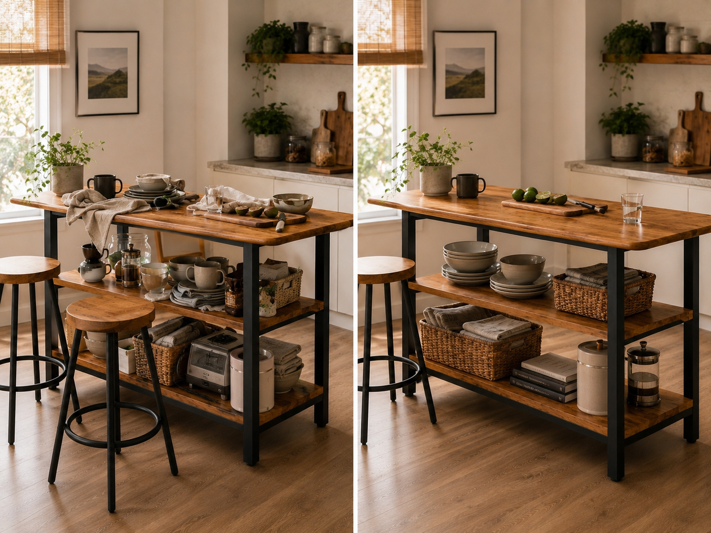 Solid Oak Kitchen Island with Storage – Two Shelves