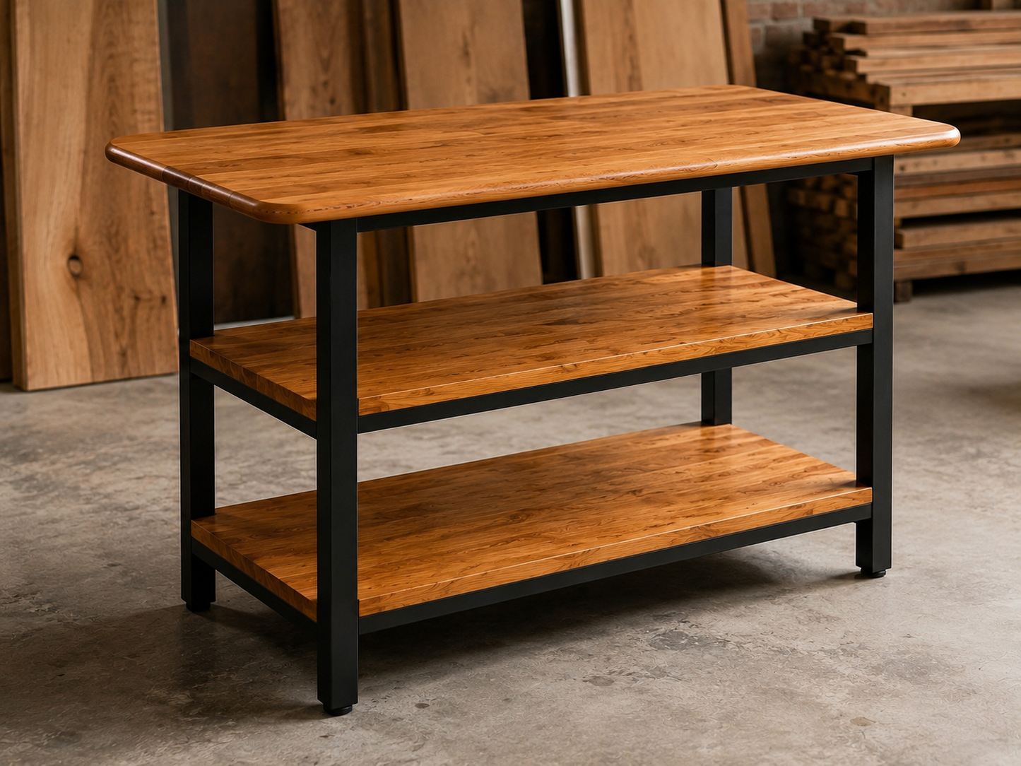 Solid Oak Kitchen Island with Storage – Two Shelves