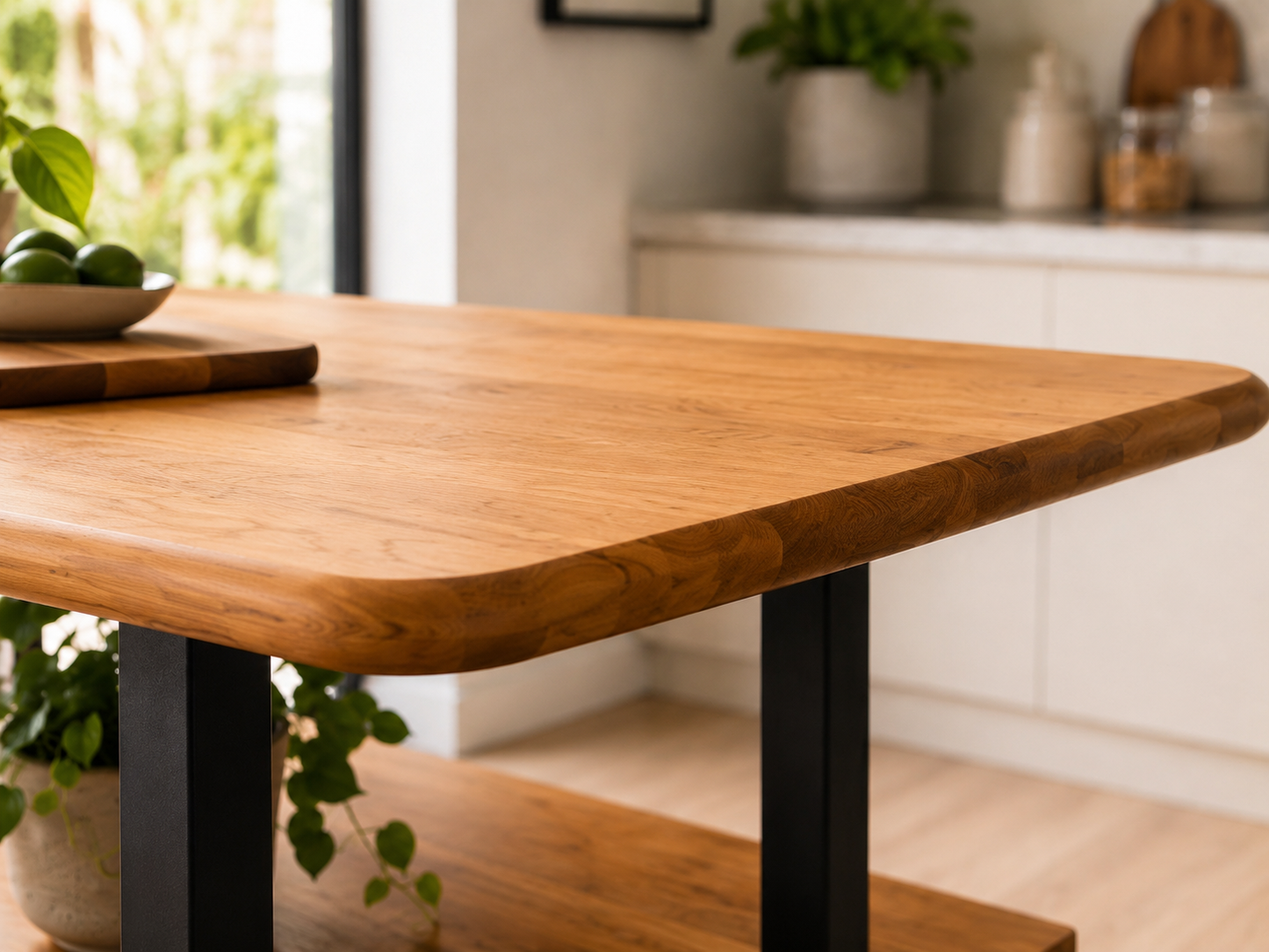 Solid Oak Kitchen Island with Storage – Two Shelves