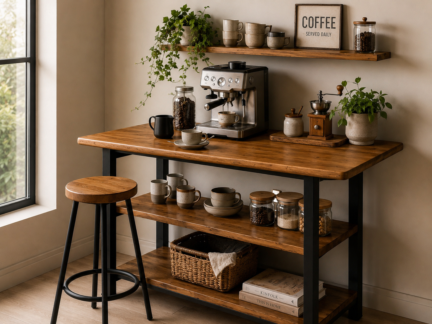 Solid Oak Kitchen Island with Storage – Two Shelves