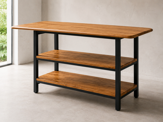 Solid Oak Kitchen Island with Storage – Two Shelves