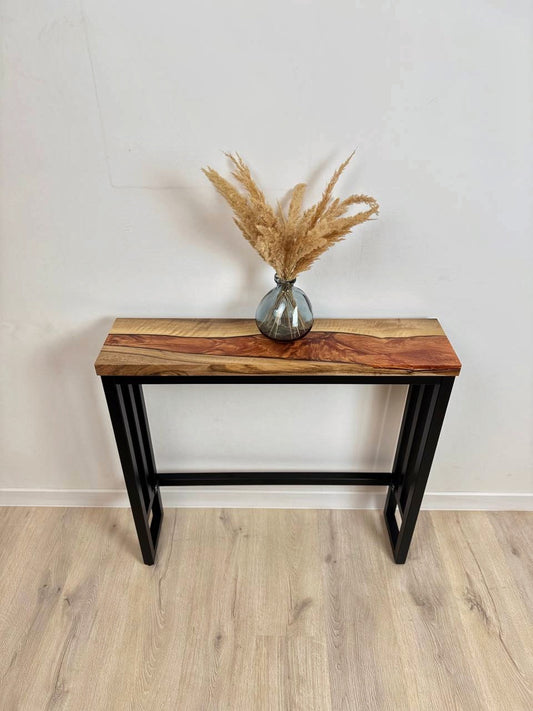 Narrow console table – Handmade walnut console table – Epoxy resin hallway table – Slim wood sofa console – Custom size available