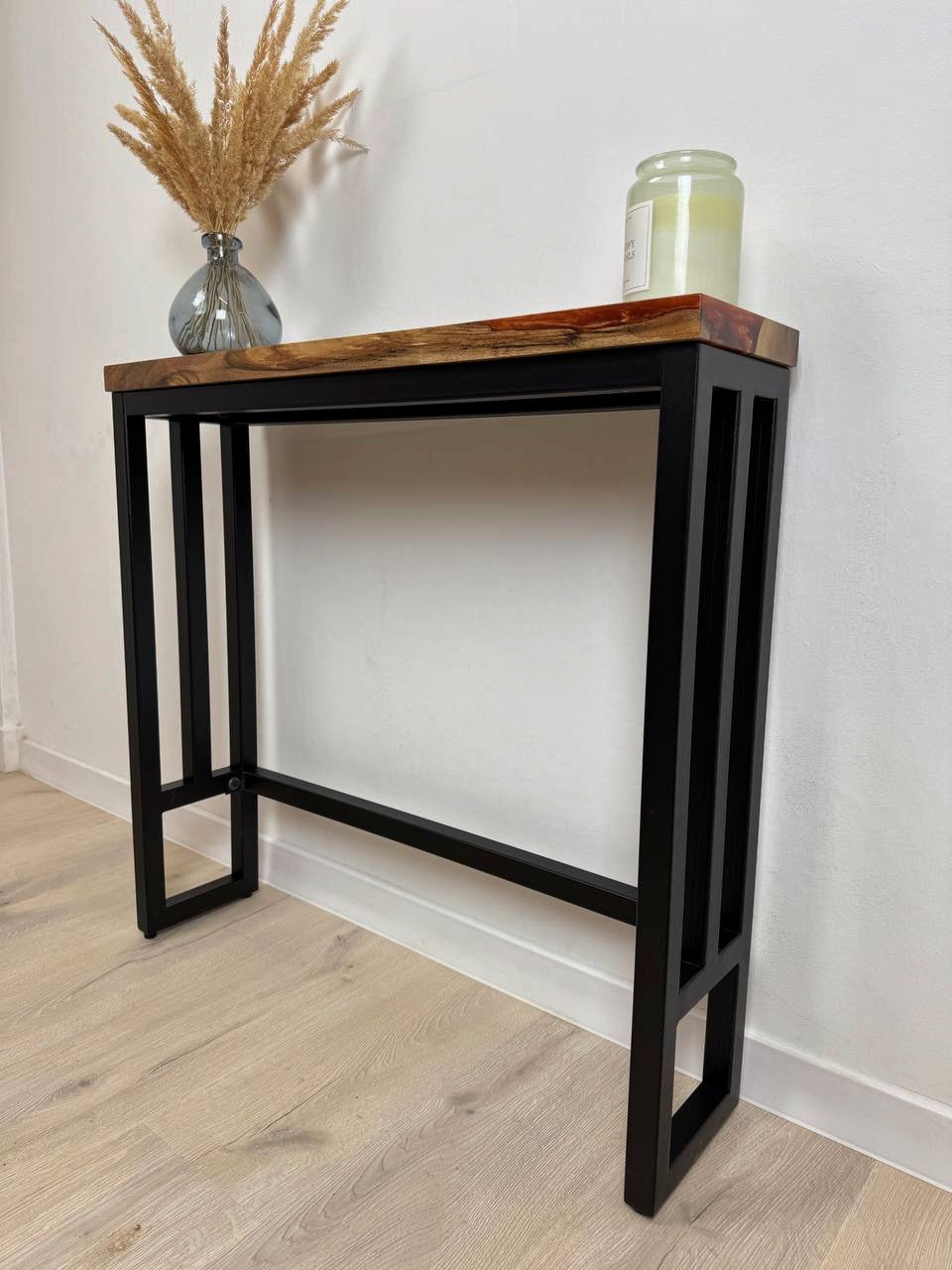 Narrow console table – Handmade walnut console table – Epoxy resin hallway table – Slim wood sofa console – Custom size available