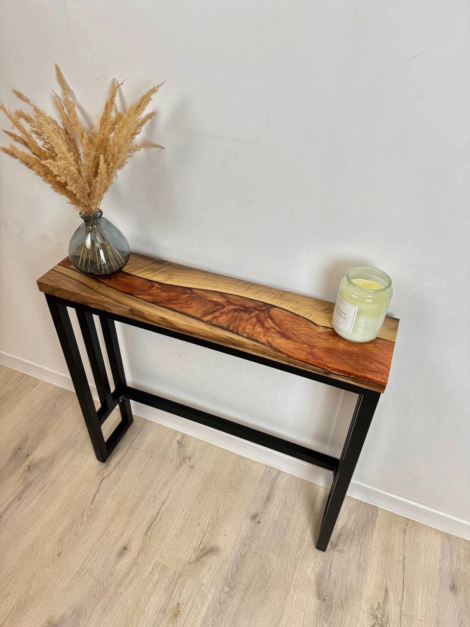Narrow console table – Handmade walnut console table – Epoxy resin hallway table – Slim wood sofa console – Custom size available