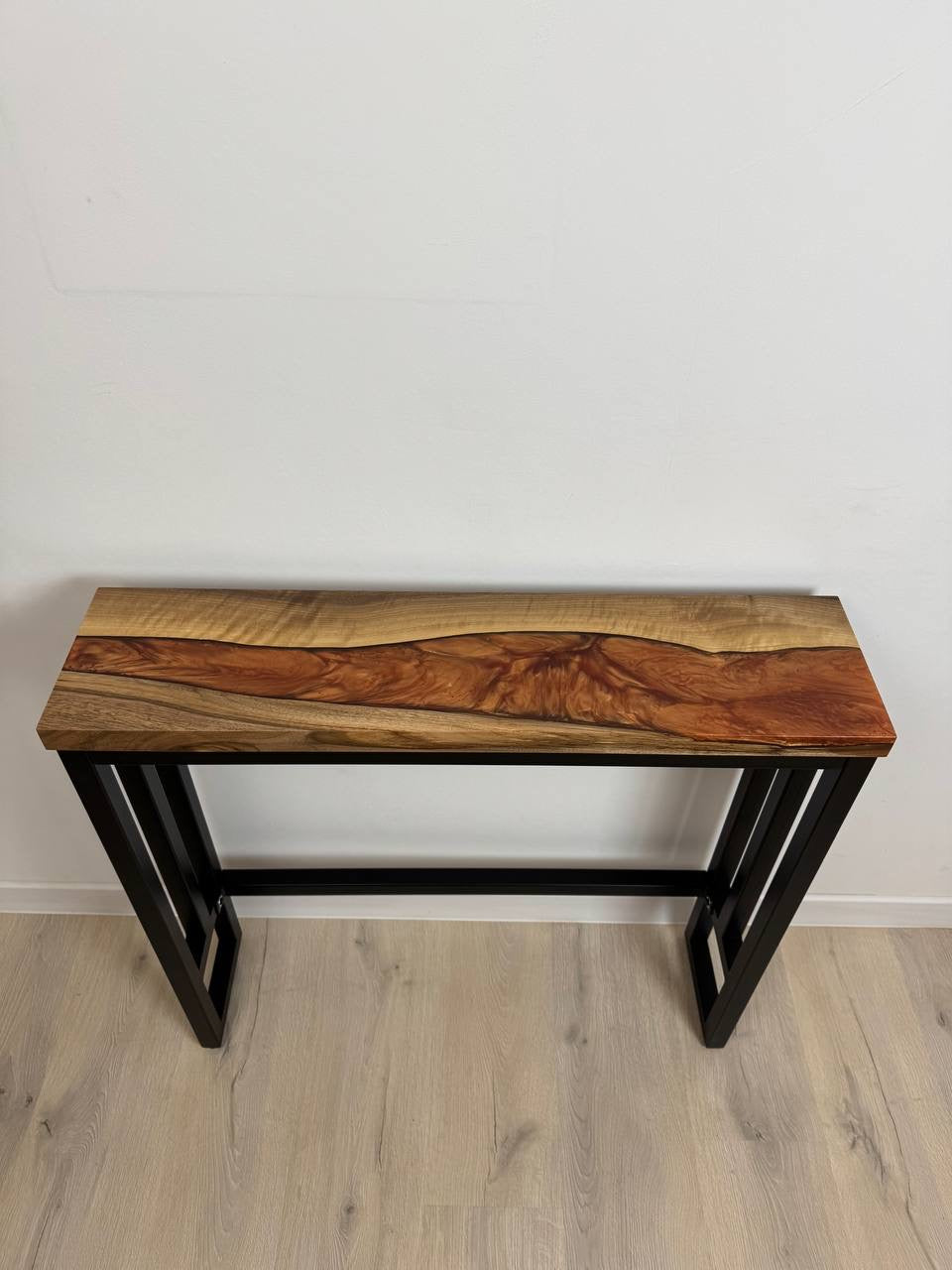 Narrow console table – Handmade walnut console table – Epoxy resin hallway table – Slim wood sofa console – Custom size available