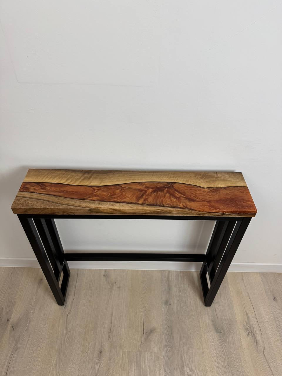 Narrow console table – Handmade walnut console table – Epoxy resin hallway table – Slim wood sofa console – Custom size available