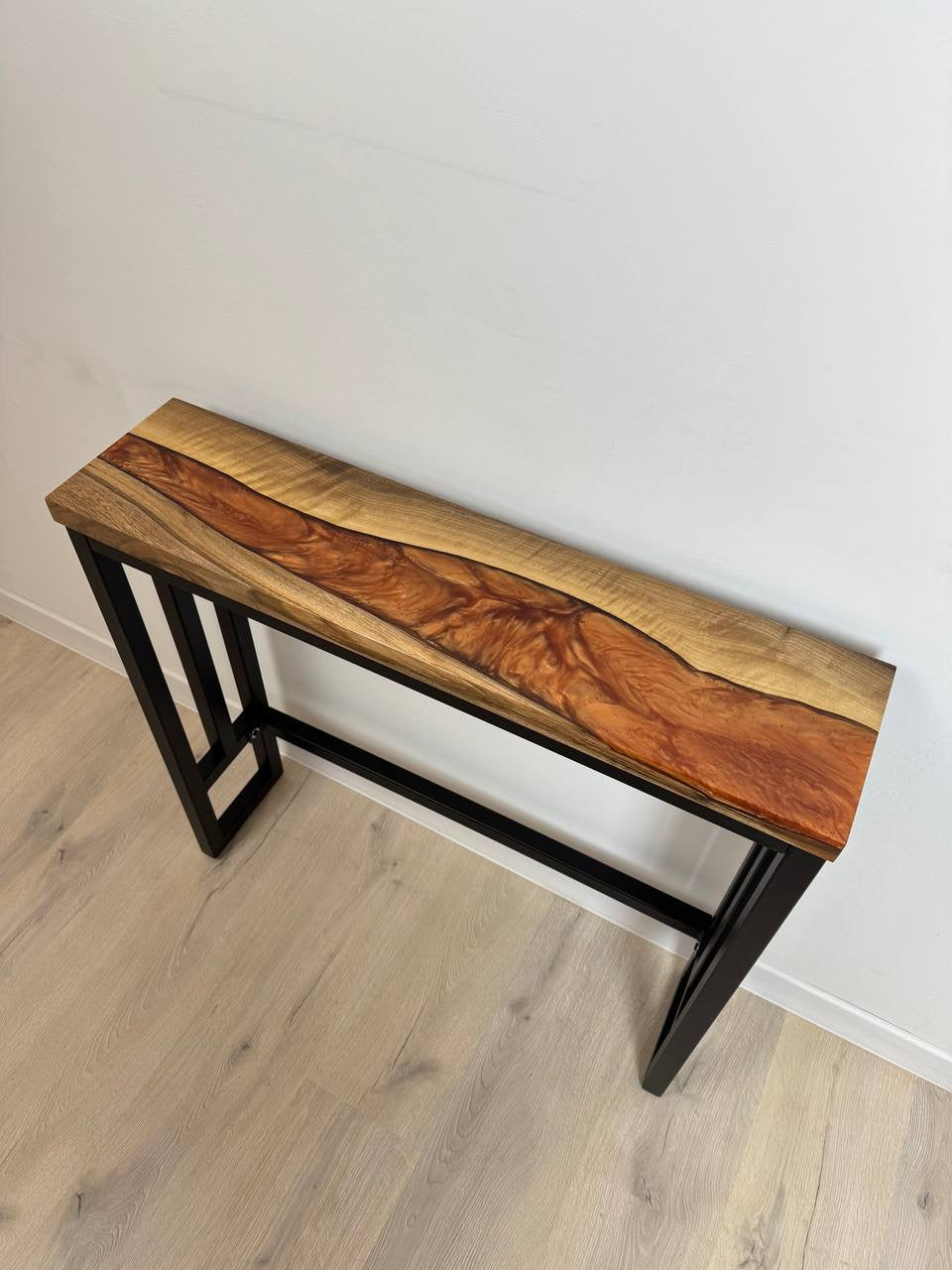 Narrow console table – Handmade walnut console table – Epoxy resin hallway table – Slim wood sofa console – Custom size available