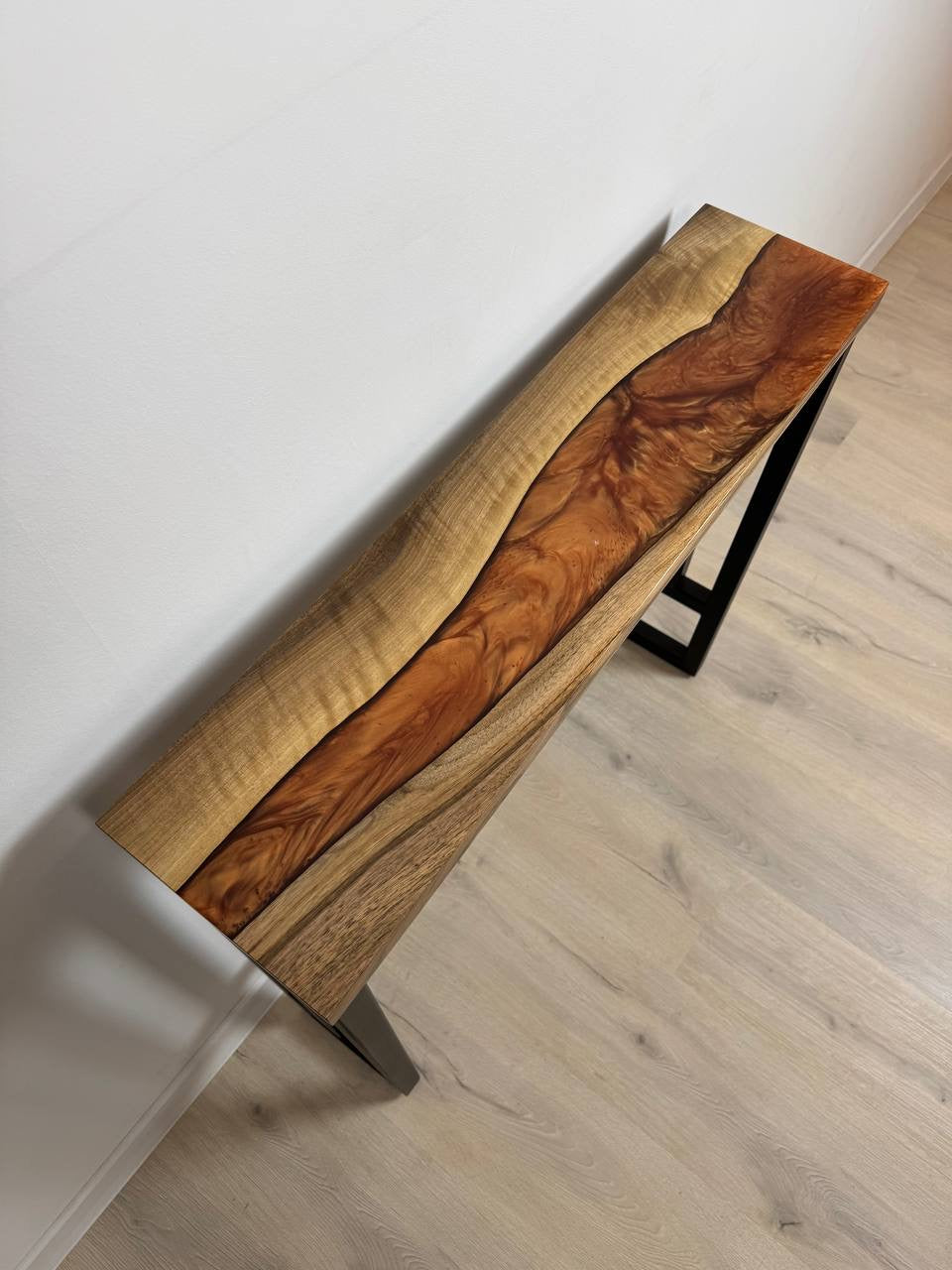 Narrow console table – Handmade walnut console table – Epoxy resin hallway table – Slim wood sofa console – Custom size available
