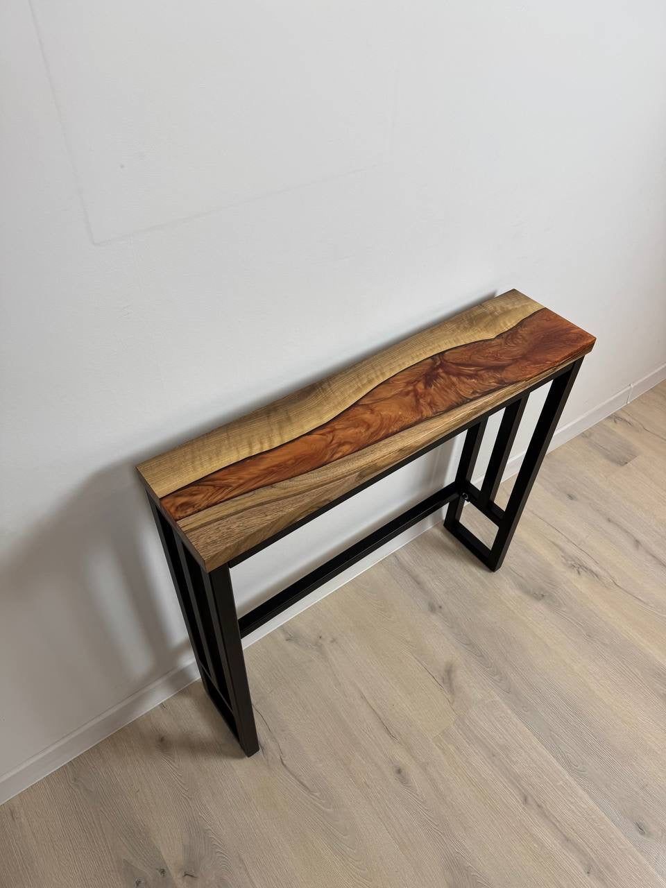Narrow console table – Handmade walnut console table – Epoxy resin hallway table – Slim wood sofa console – Custom size available