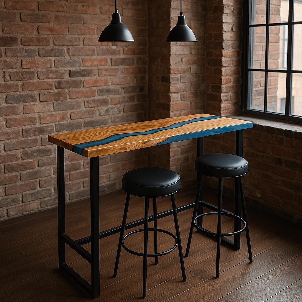 Solid Oak Bar Table – Epoxy Counter Height Table for Small Kitchen