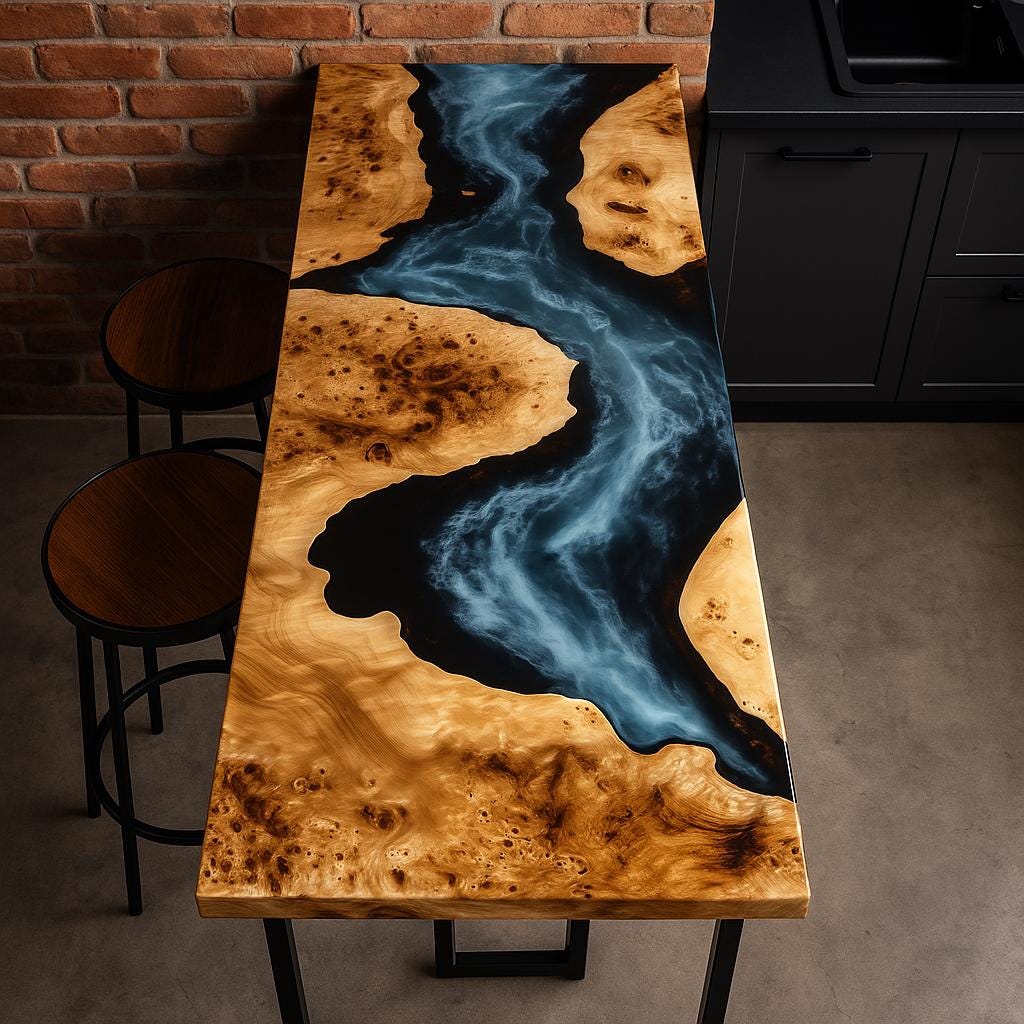 Narrow Counter Height Table – Epoxy Breakfast Bar for Small Kitchen, Custom Size