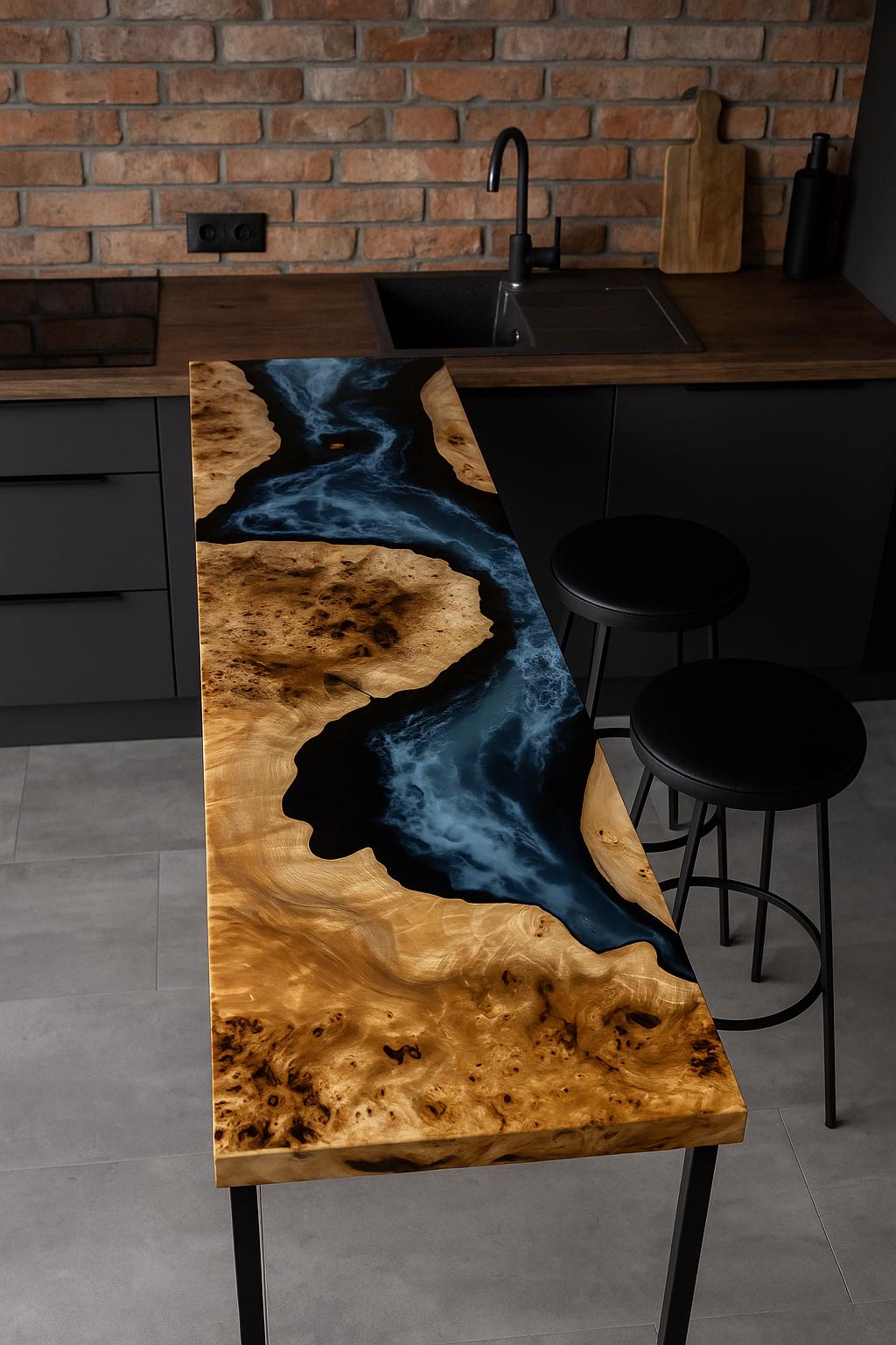 Narrow Counter Height Table – Epoxy Breakfast Bar for Small Kitchen, Custom Size