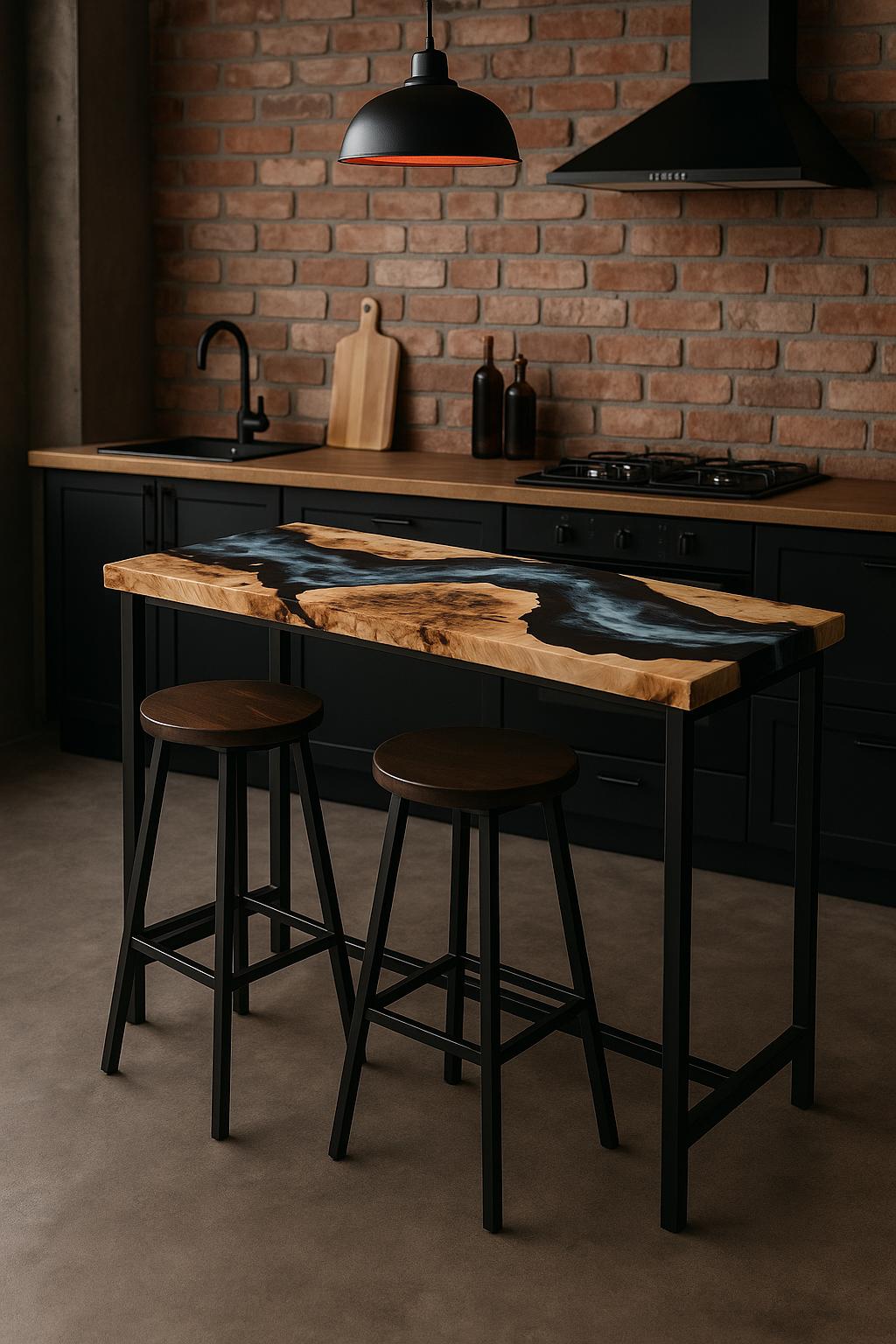 Narrow Counter Height Table – Epoxy Breakfast Bar for Small Kitchen, Custom Size