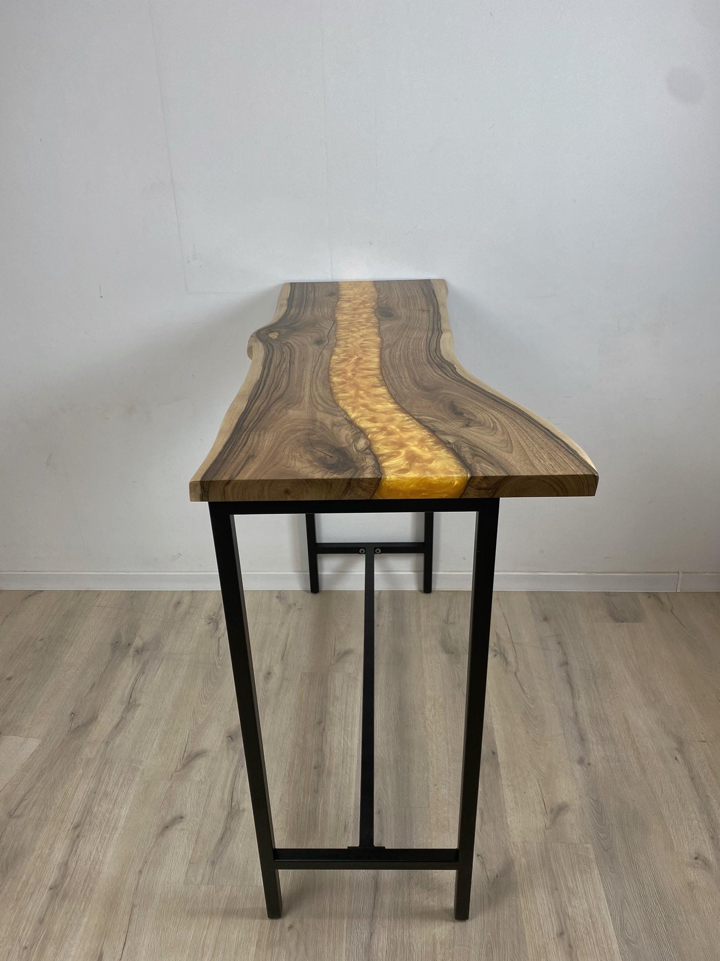 Live Edge Walnut Breakfast Bar – Custom Counter Height Table, Epoxy Resin, Metal Base