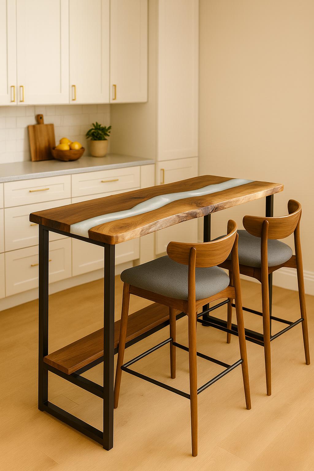 Walnut Bar Table with Footrest – Live Edge Breakfast Bar for Small Kitchen