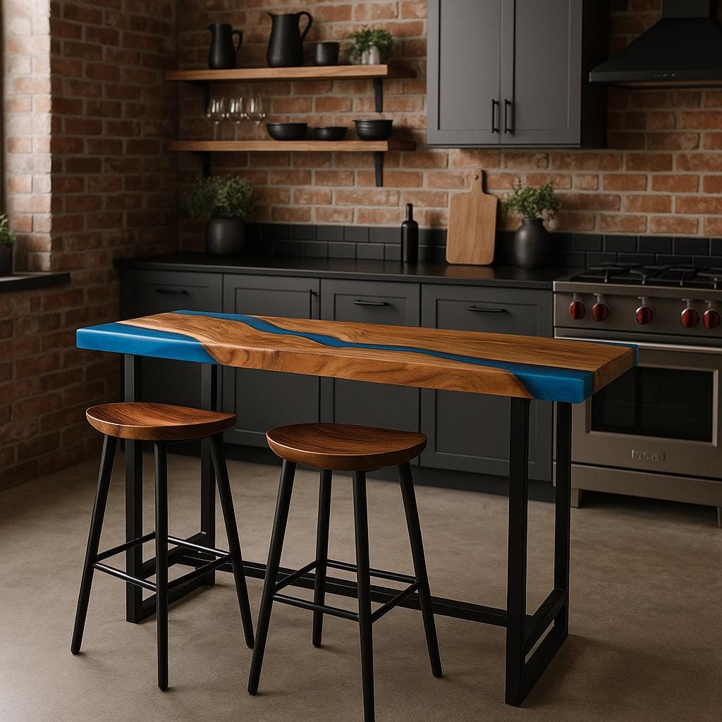 Tall Narrow Dining Table – Live Edge Oak Epoxy High Top Table, Custom Size