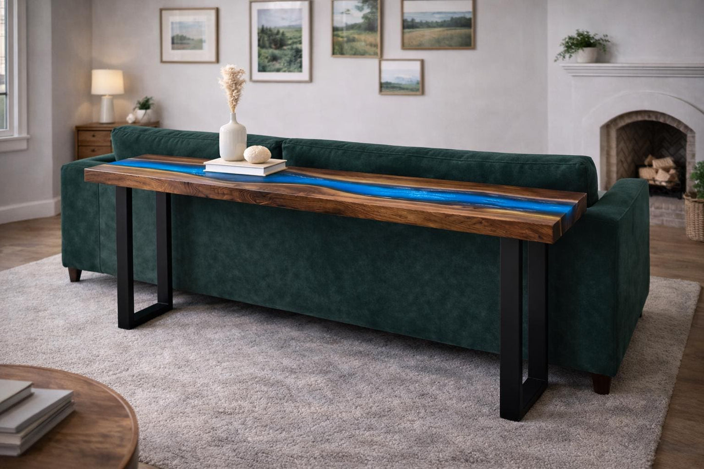 Behind Couch Sofa Table – Narrow Entryway Console, Custom Size, Metal Legs