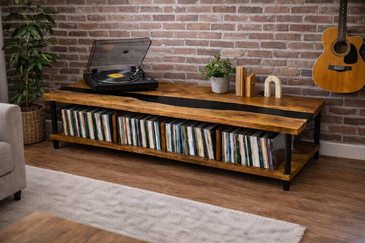 Vinyl Record Cabinet – Turntable Stand with Black Epoxy, LP Storage Sideboard