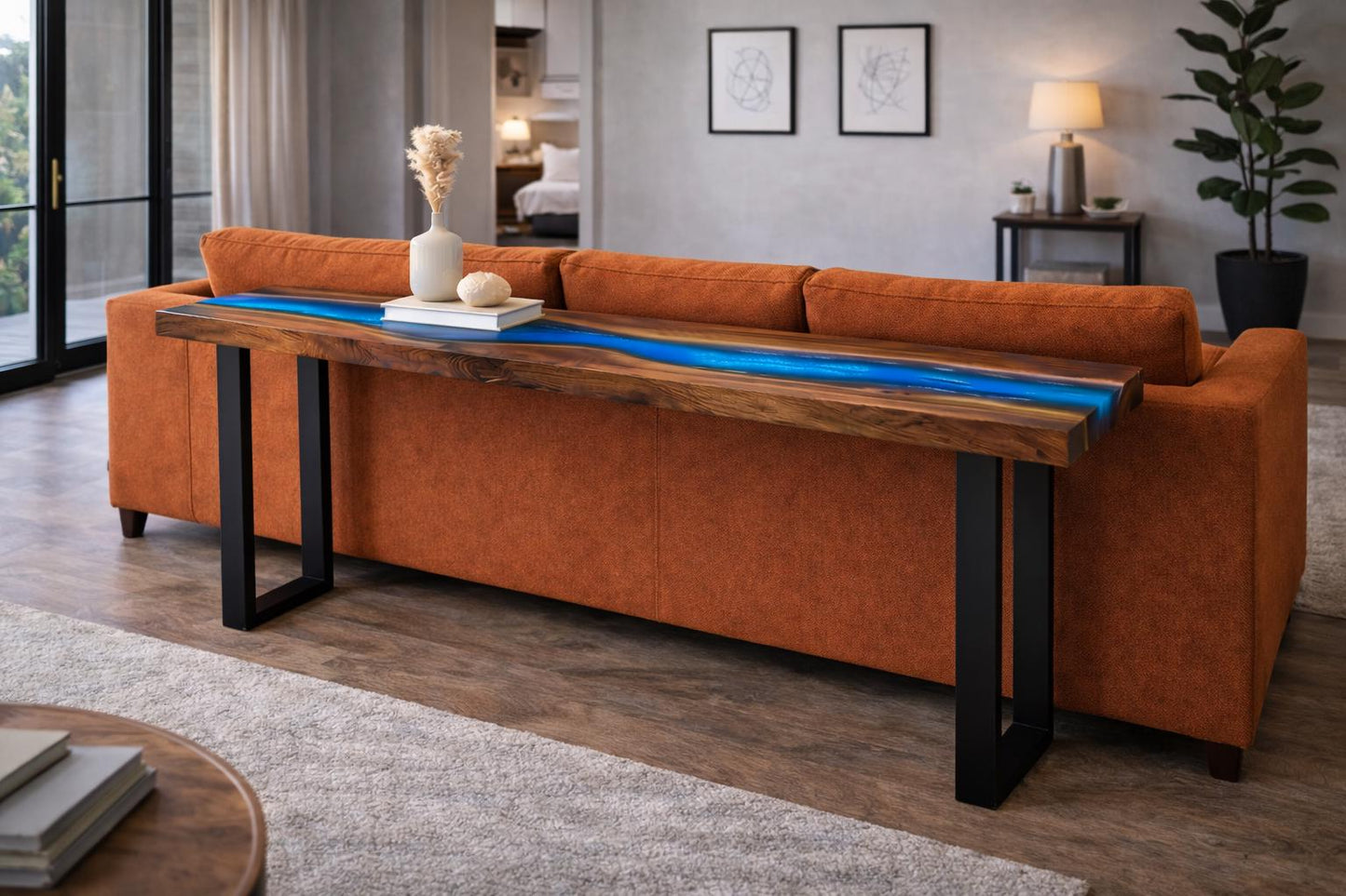 Behind Couch Sofa Table – Narrow Entryway Console, Custom Size, Metal Legs