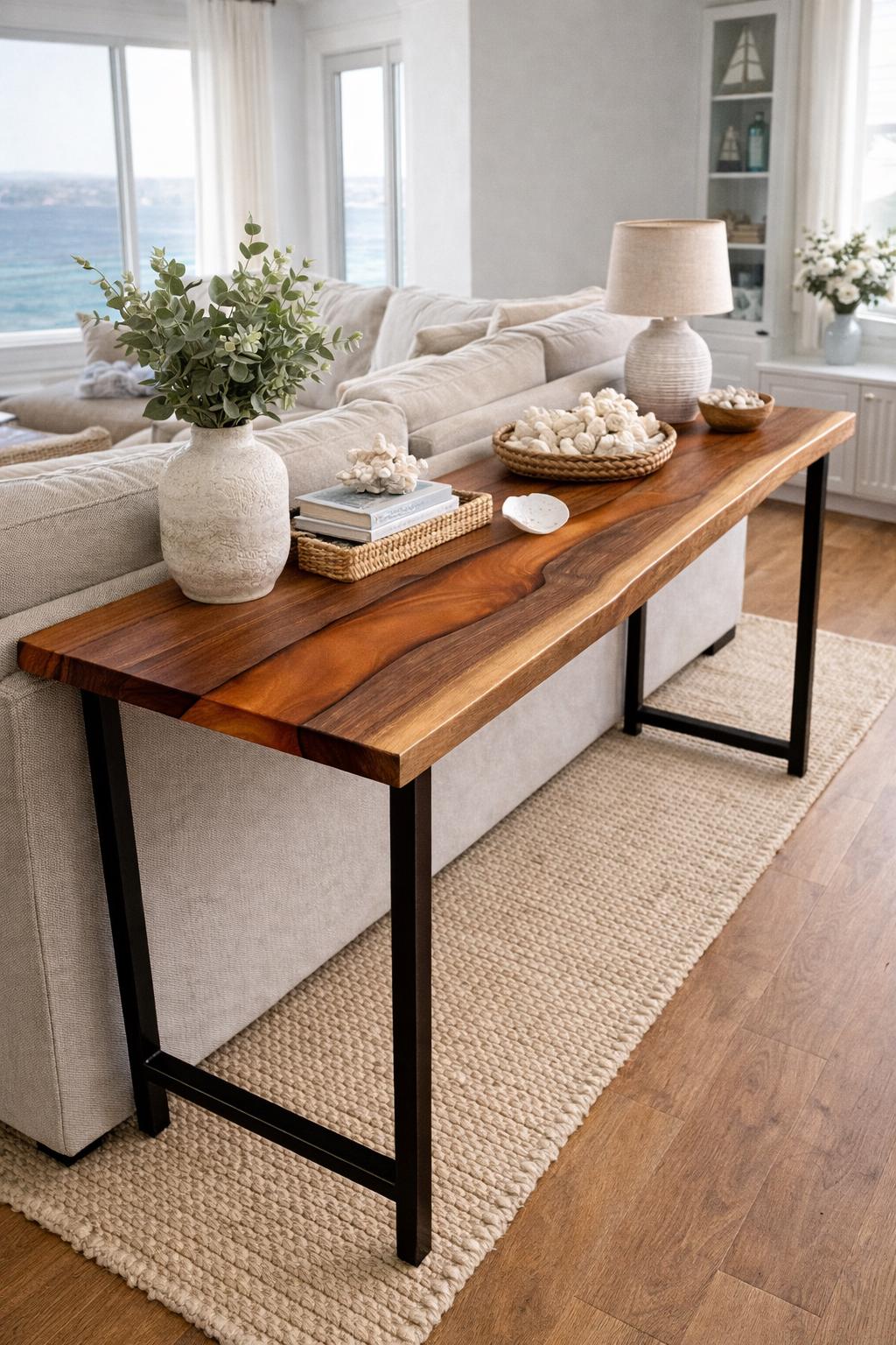 Behind Couch Table, Live Edge Walnut Sofa Console, Narrow Epoxy Table, Custom Hallway Furniture