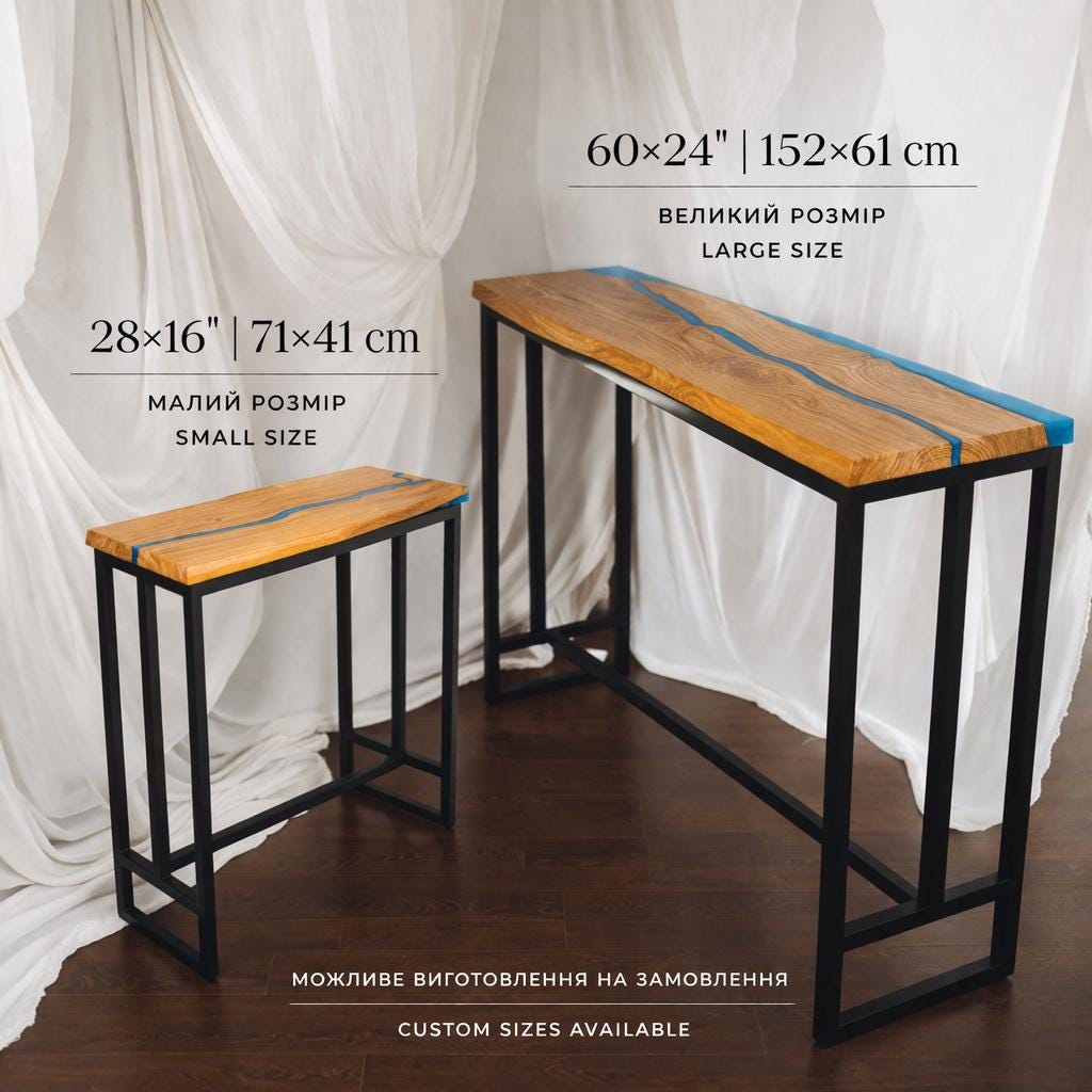 Tall Narrow Dining Table – Live Edge Oak Epoxy High Top Table, Custom Size