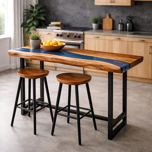 Tall Narrow Dining Table – Live Edge Oak Epoxy High Top Table, Custom Size