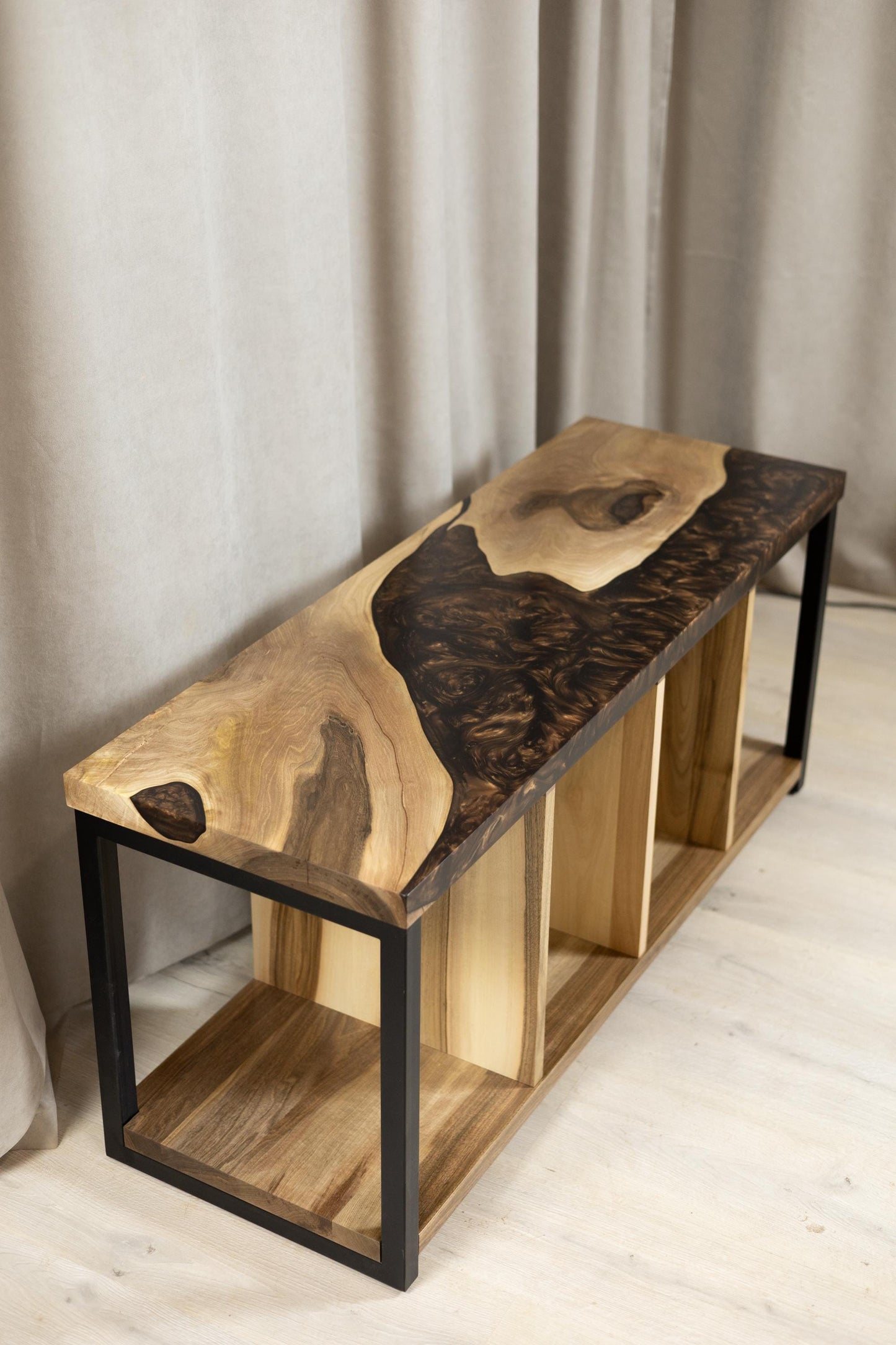 Walnut Epoxy Vinyl Storage Cabinet – Mid Century Record Media Console