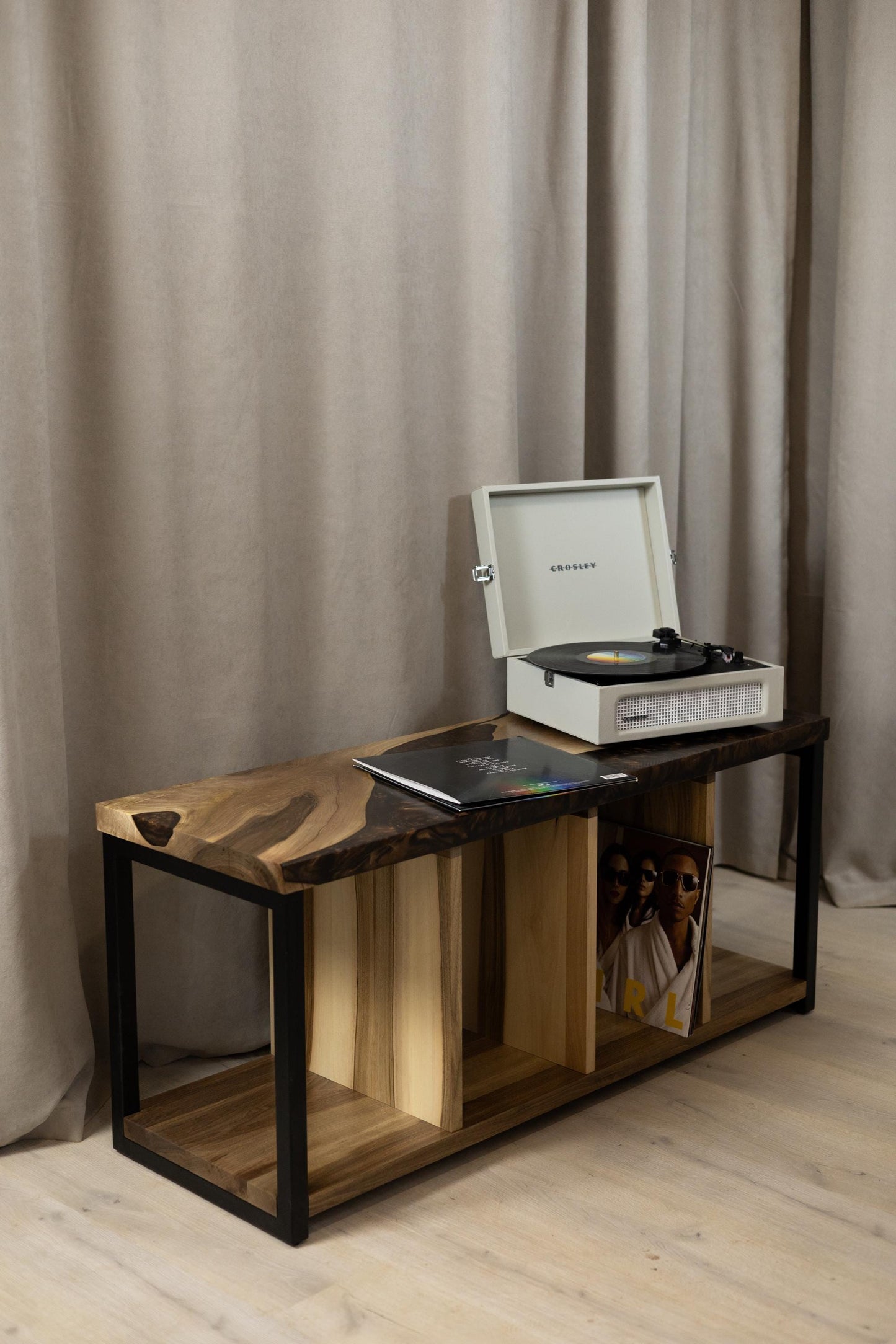 Walnut Epoxy Vinyl Storage Cabinet – Mid Century Record Media Console