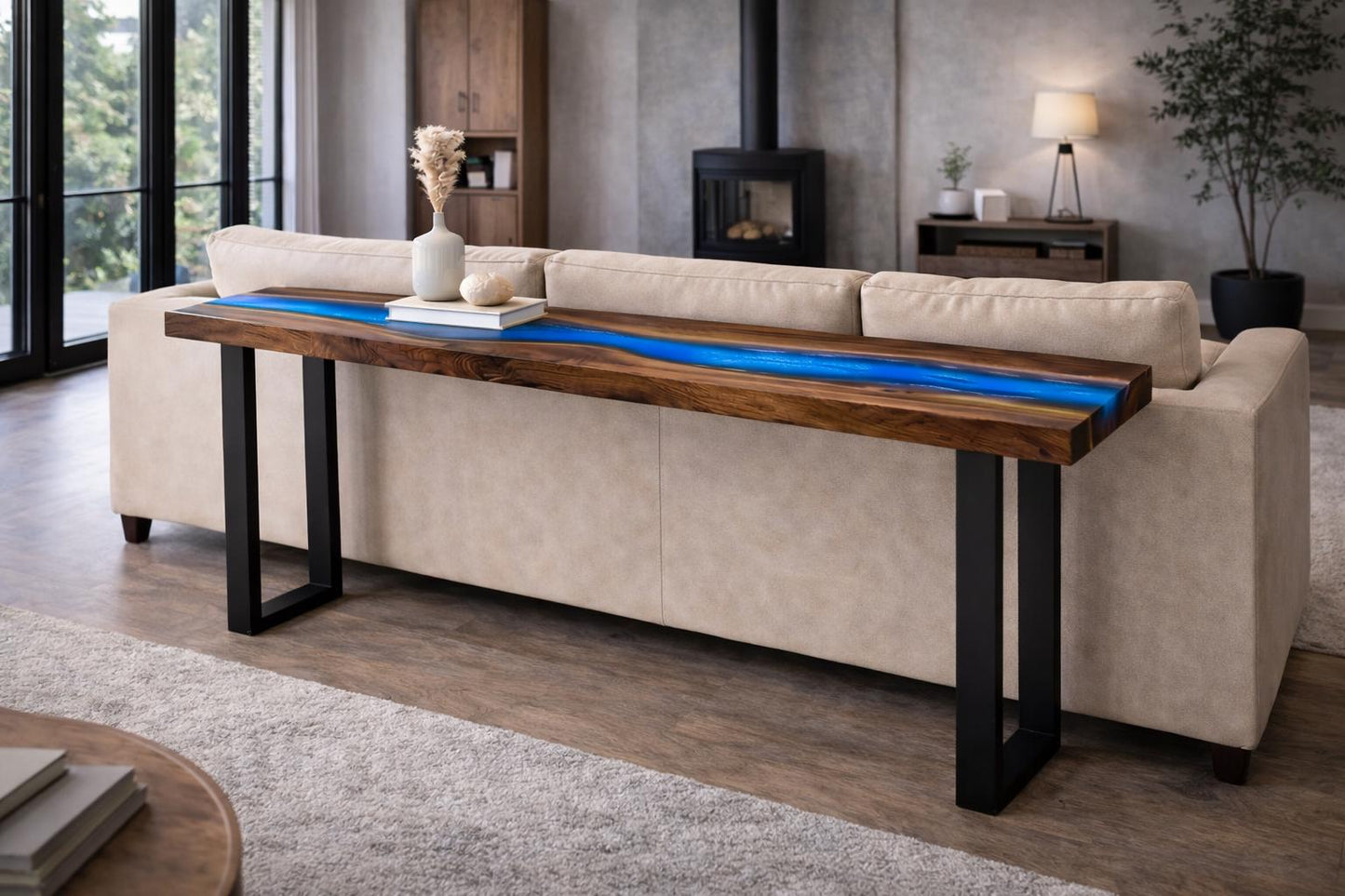 Behind Couch Sofa Table – Narrow Entryway Console, Custom Size, Metal Legs
