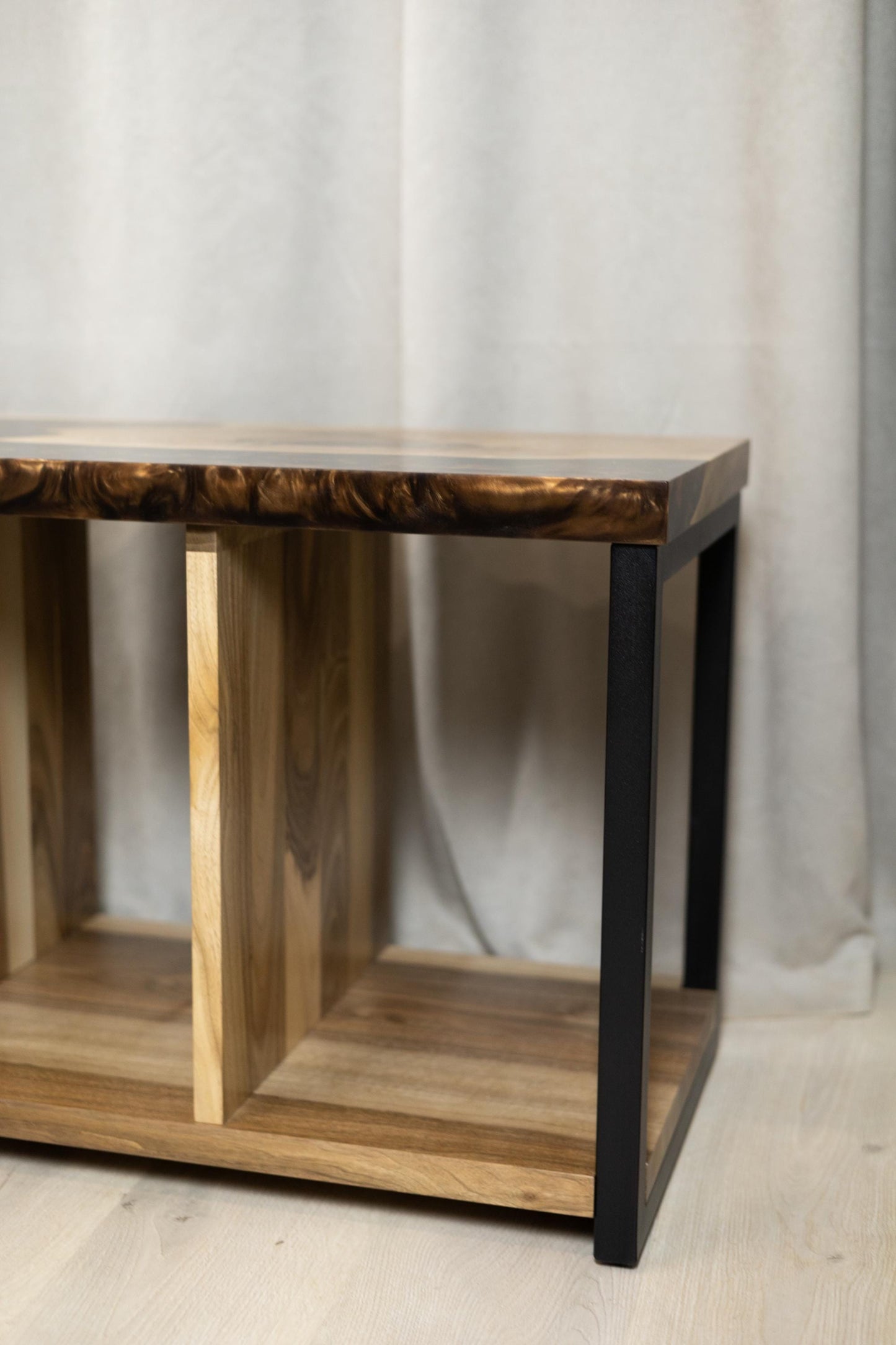 Walnut Epoxy Vinyl Storage Cabinet – Mid Century Record Media Console