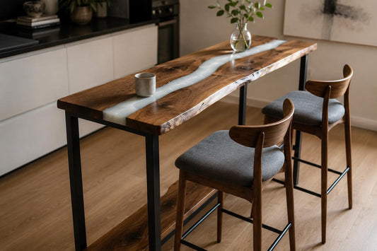 Walnut Breakfast Bar – Epoxy Kitchen Island, Counter Height Solid Wood Dining Table