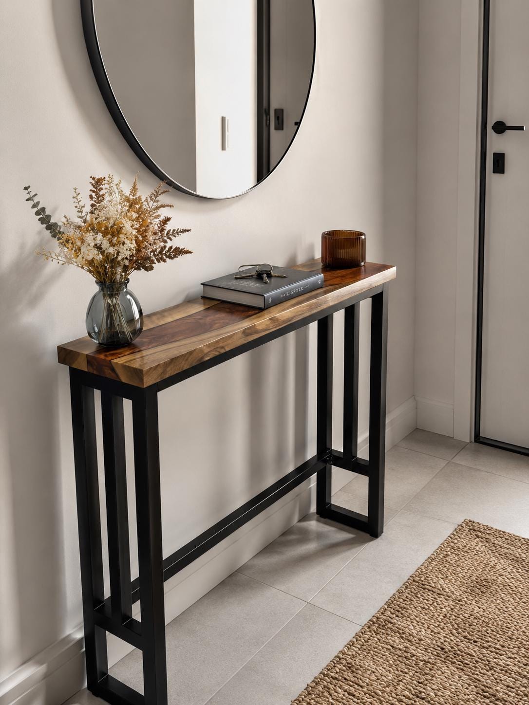 Narrow Console Table – Slim Walnut Sofa Table, Live or Straight Edge