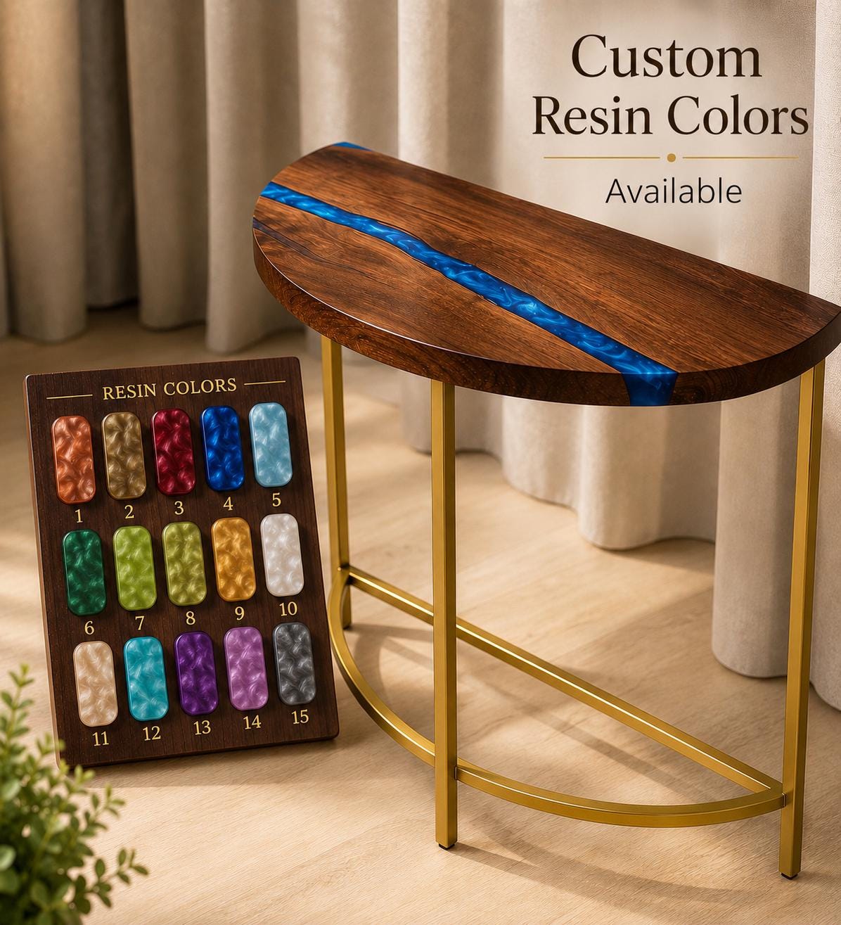 Half Moon Entryway Table – Curved Walnut Console, Slim Epoxy Wall Table for Small Hallway