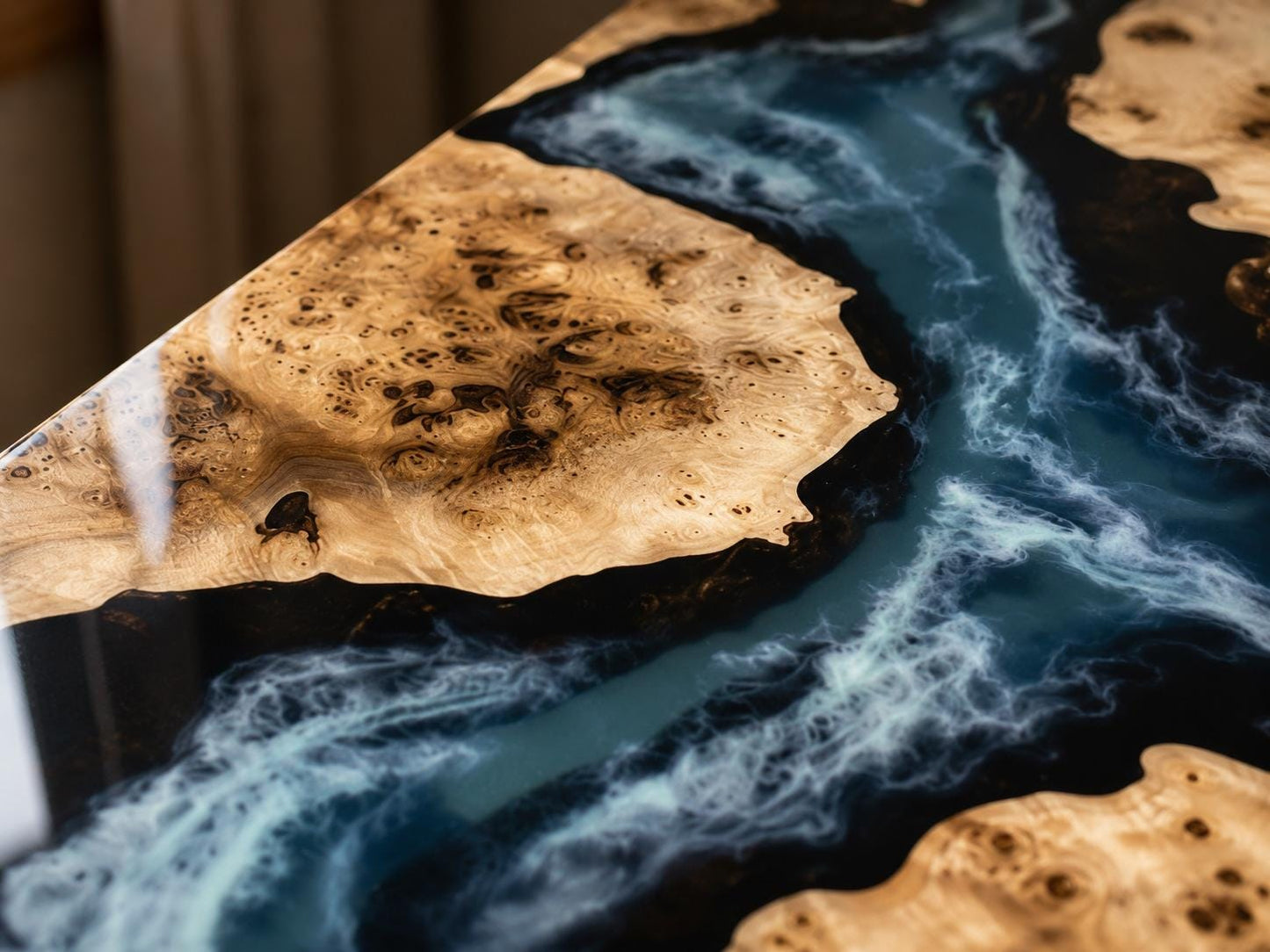 Record Player Stand – Ocean Resin Vinyl Storage Cabinet with Metal Base