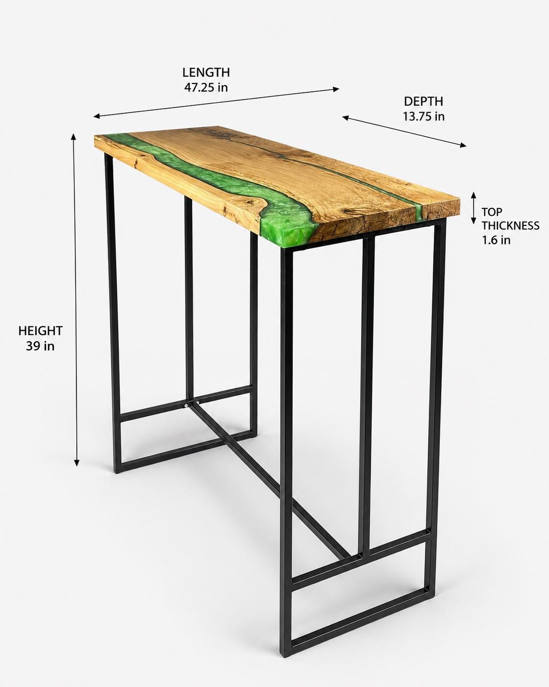 Counter Height Kitchen Island – Oak Epoxy Breakfast Bar with Footrest, Custom Size