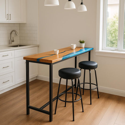Solid Oak Bar Table – Epoxy Counter Height Table for Small Kitchen