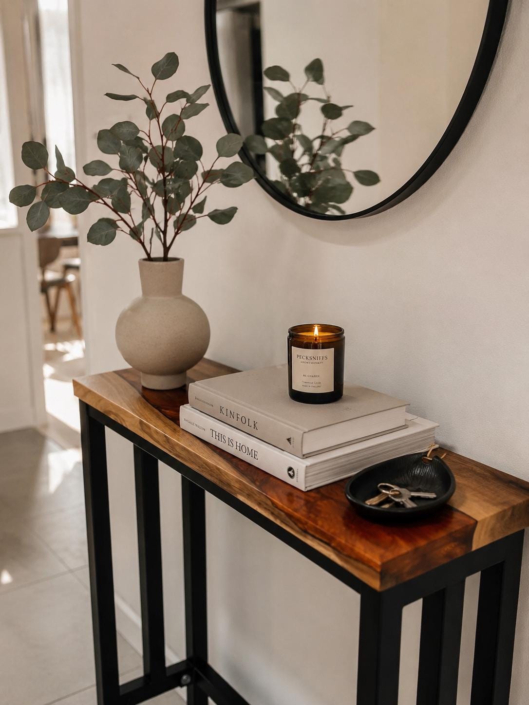 Narrow Console Table – Slim Walnut Sofa Table, Live or Straight Edge