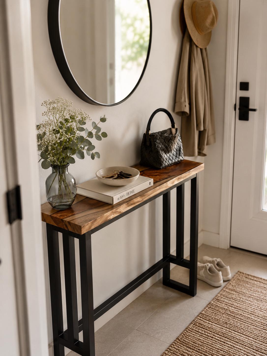 Narrow Console Table – Slim Walnut Sofa Table, Live or Straight Edge