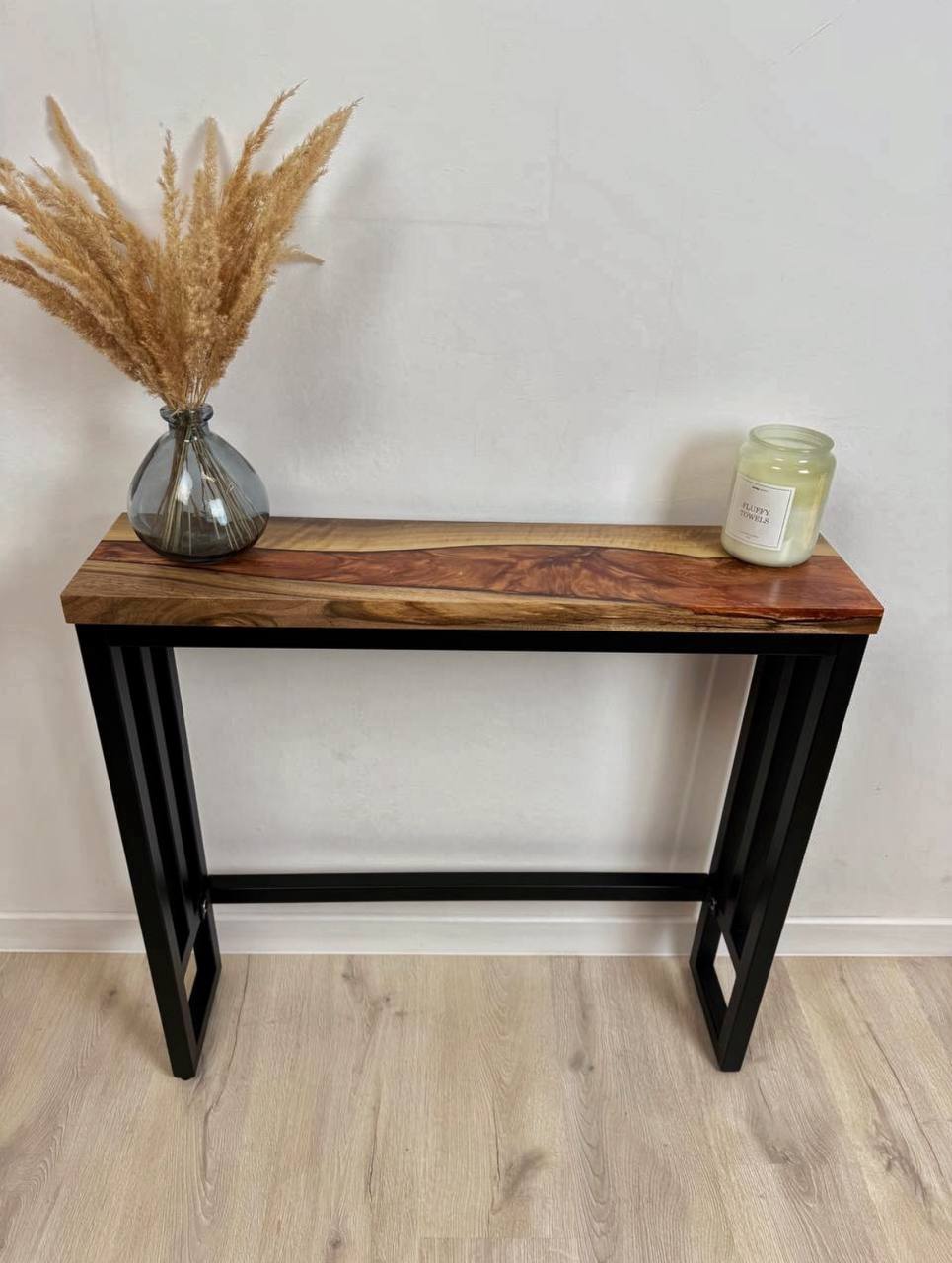 Console Table with Bronze Epoxy River – Handmade Narrow Entryway & Hallway Table