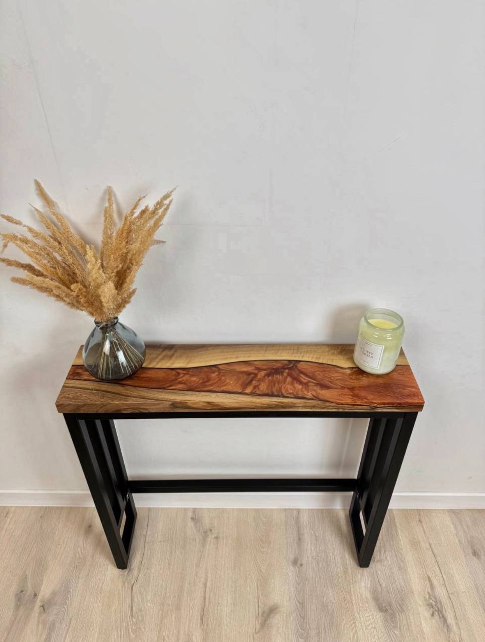 Console Table with Bronze Epoxy River – Handmade Narrow Entryway & Hallway Table