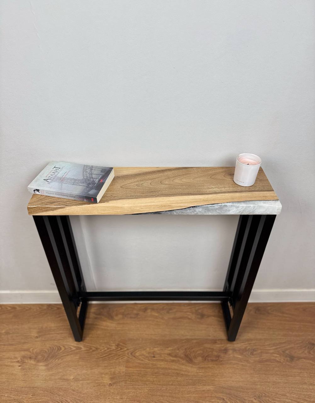 Console Table with White Epoxy Resin | Stylish Wooden Décor ( 24×8 in | 61×21 cm)