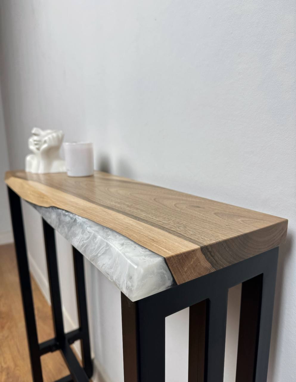 Console Table with White Epoxy Resin | Stylish Wooden Décor ( 24×8 in | 61×21 cm)
