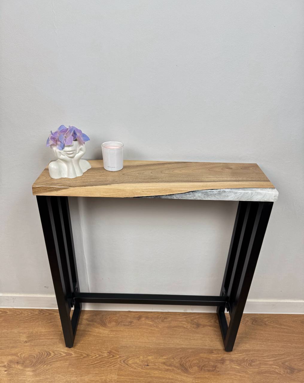 Console Table with White Epoxy Resin | Stylish Wooden Décor ( 24×8 in | 61×21 cm)