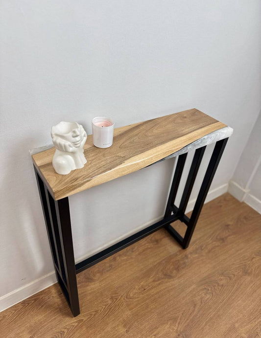 Console Table with White Epoxy Resin | Stylish Wooden Décor ( 24×8 in | 61×21 cm)